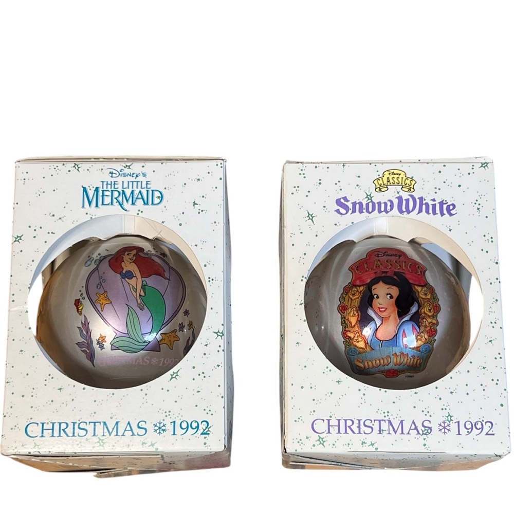 Schmid Disney‎ Christmas Ornaments 1992 | Snow White & Ariel | Set of 2